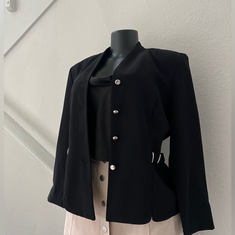 Amanda Smith Petites Women’s Dress Suit Jacket, Black with Silver Buttons